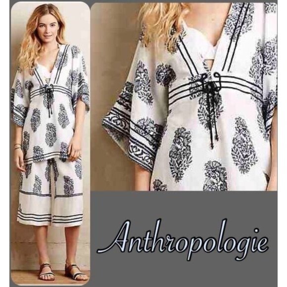 NWT Ranna Gill x Anthropologie Kimono Sleeve Relaxed Fit Top Beach Cover Up - Picture 2 of 8